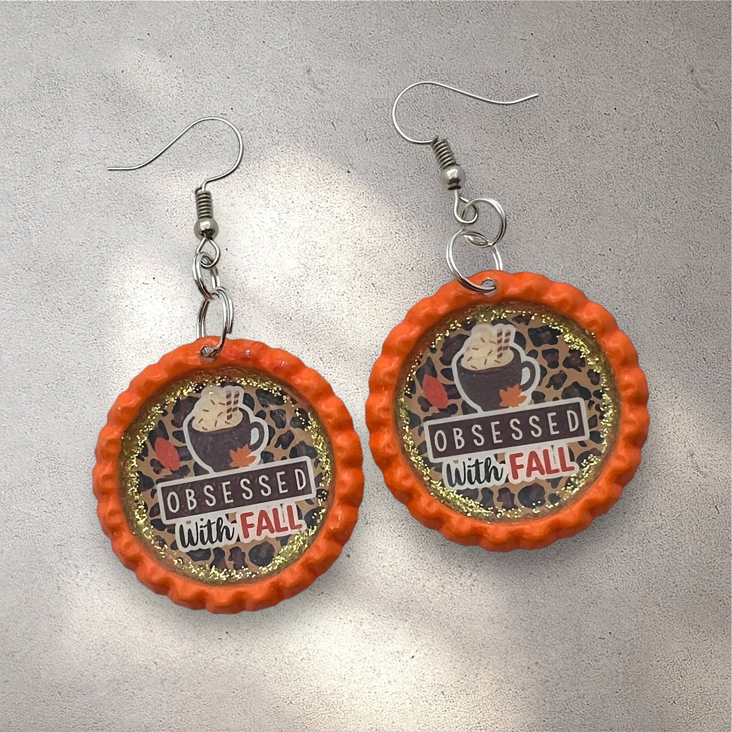 Obsessed with Fall Orange Bottle Cap Earrings