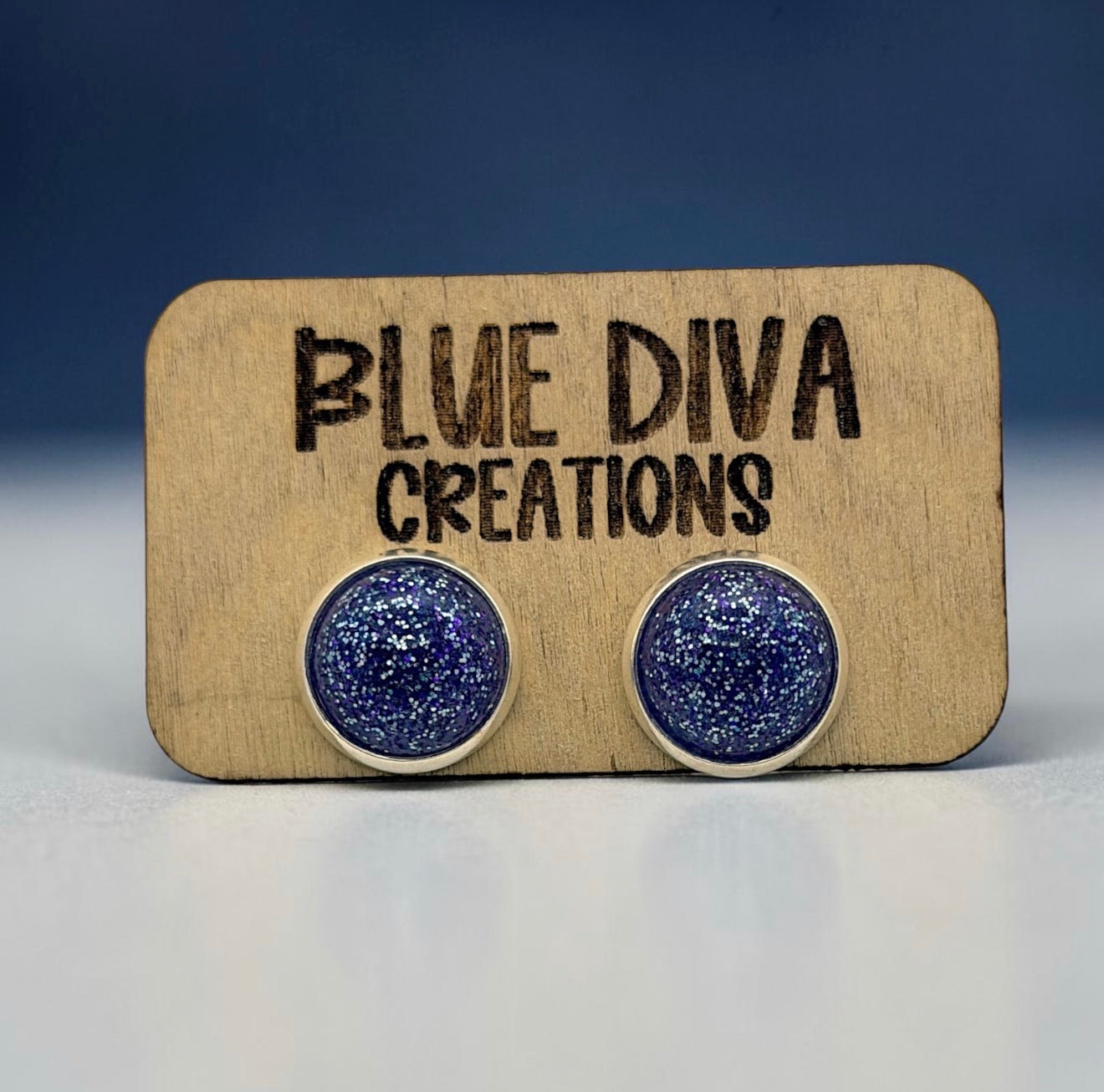 Blue & Purple Glitter Stud 12mmEarrings