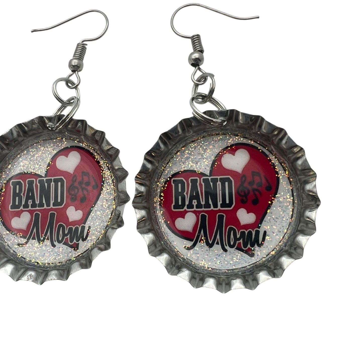 Red Band Mom Bottle Cap Earrings
