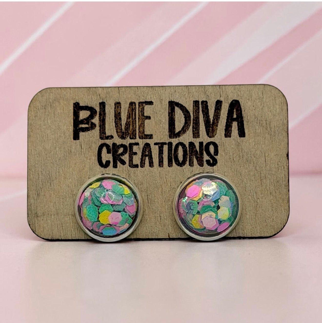 Pastel Chunky Confetti Glitter 12mm Earrings