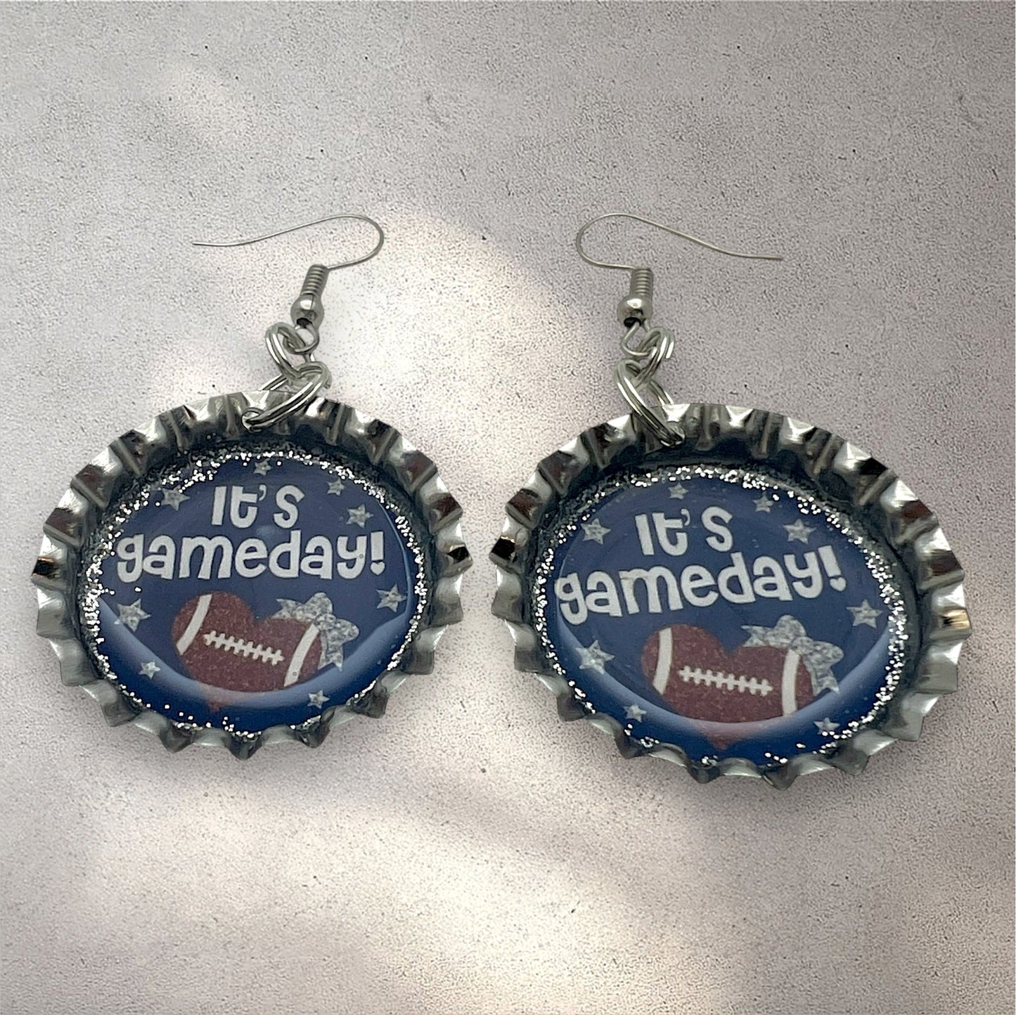 Blue Game Day Football Bottle Cap Earrings
