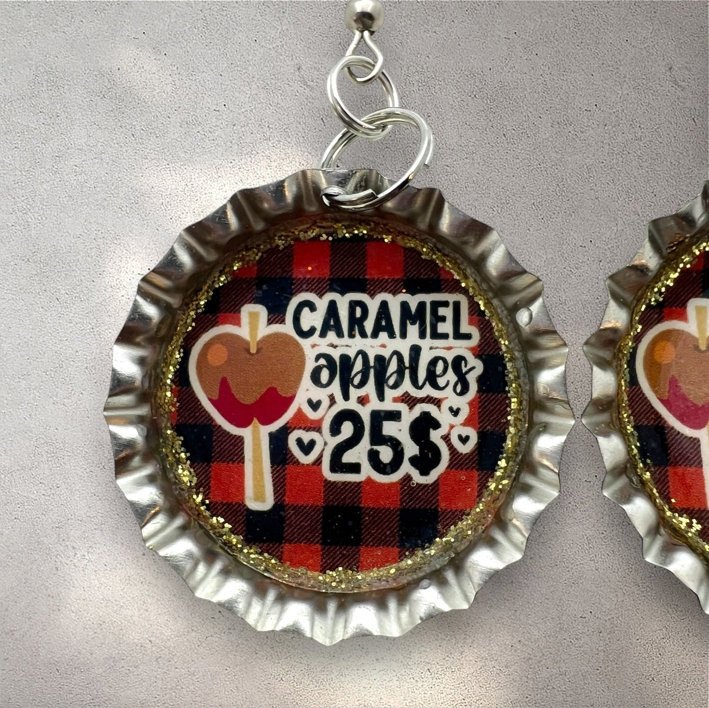 Caramel Apple Fall Bottle Cap Earrings