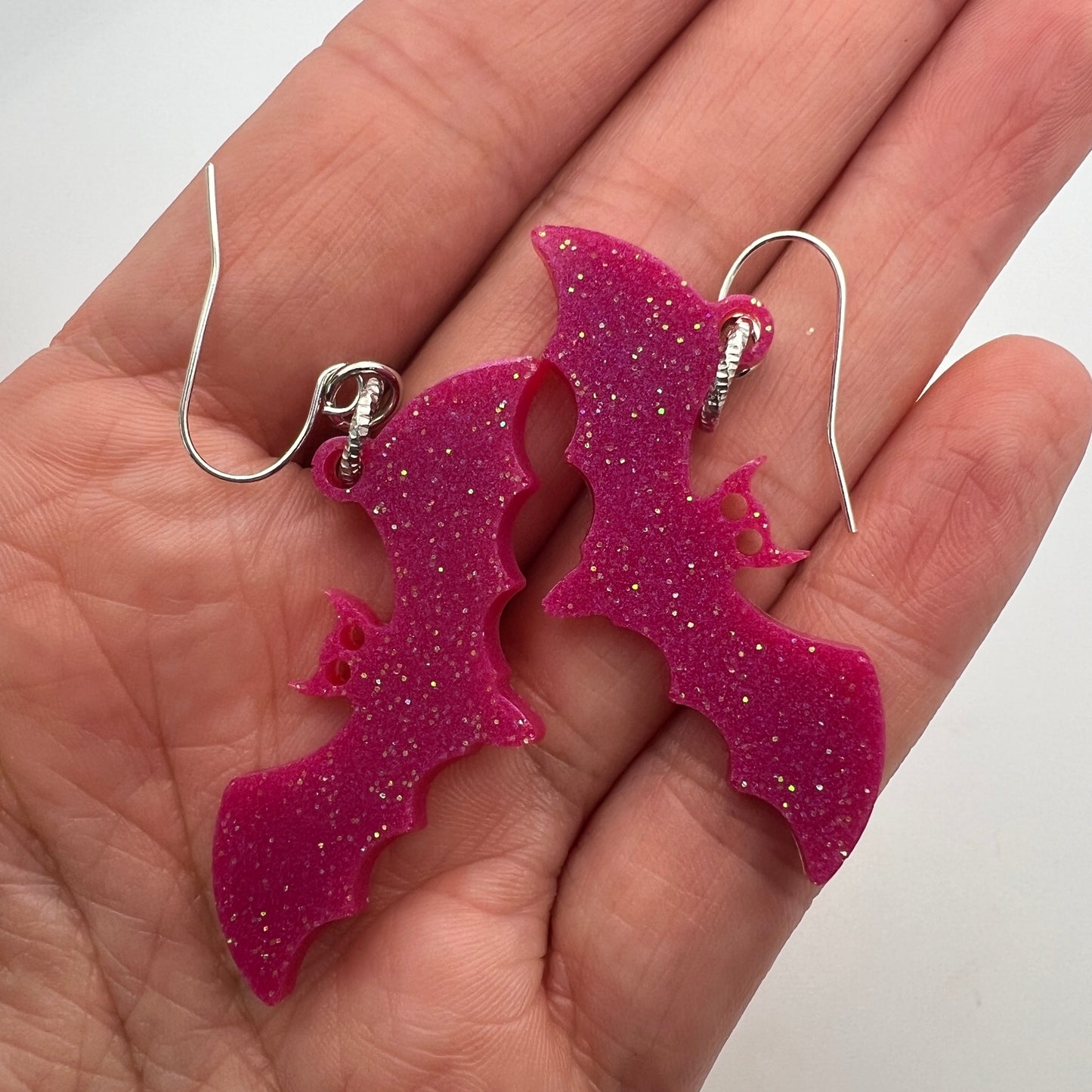 Violet Glitter Resin Bat Earrings