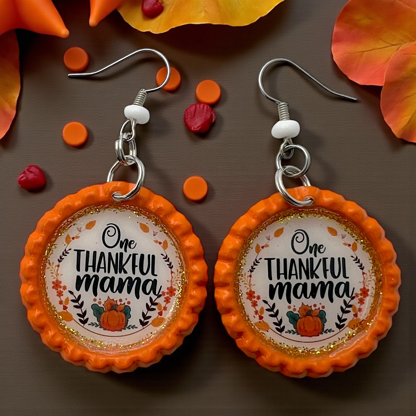 One Thankful Mama Bottle Cap Earrings