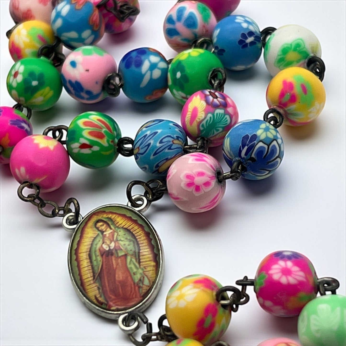 Colorful Floral Silicone Rosary – Our Lady of Guadalupe | 20” Catholic Prayer Beads