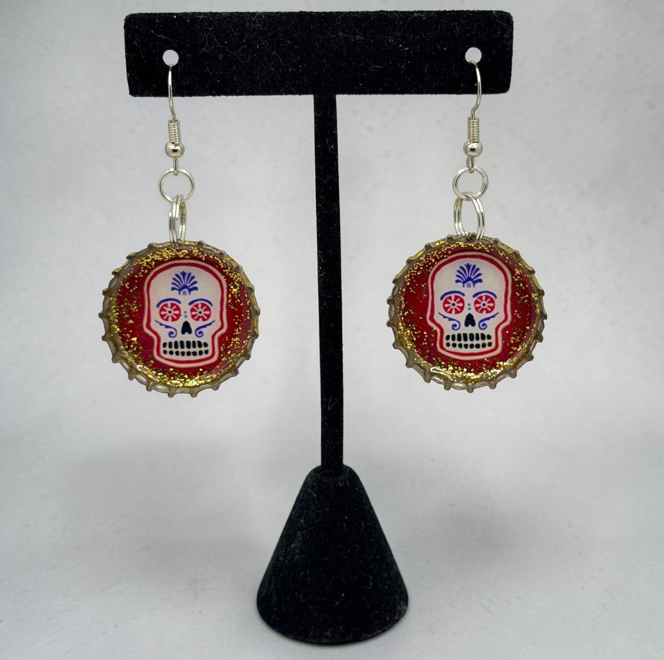 Miller Lite Upcycled Bottle Cap Skull Earrings