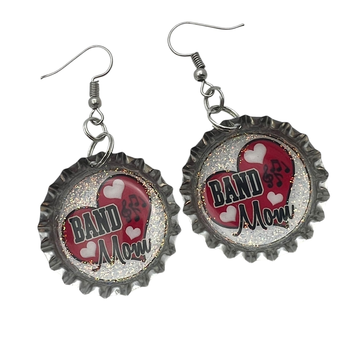 Red Band Mom Bottle Cap Earrings