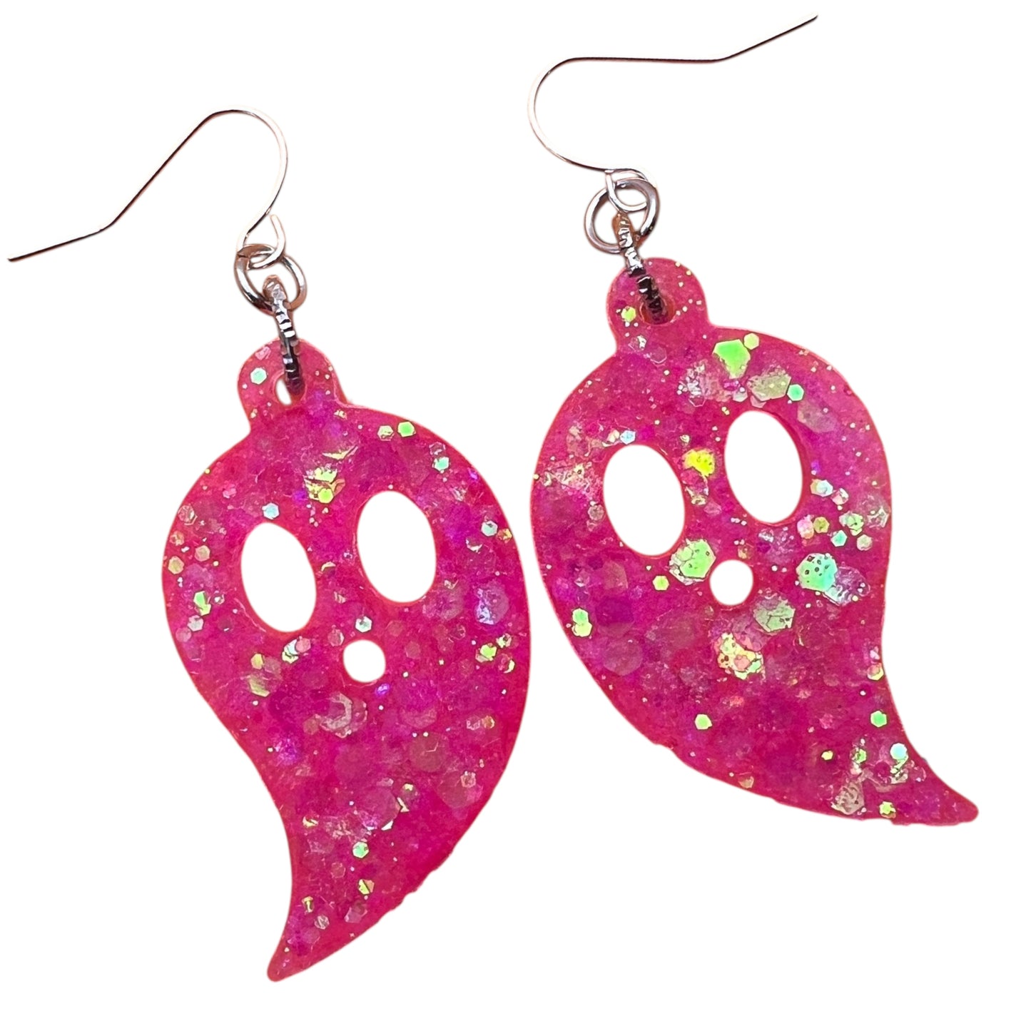 Hot Pink Glitter Ghost Earrings | Cute Kawaii Halloween Dangles