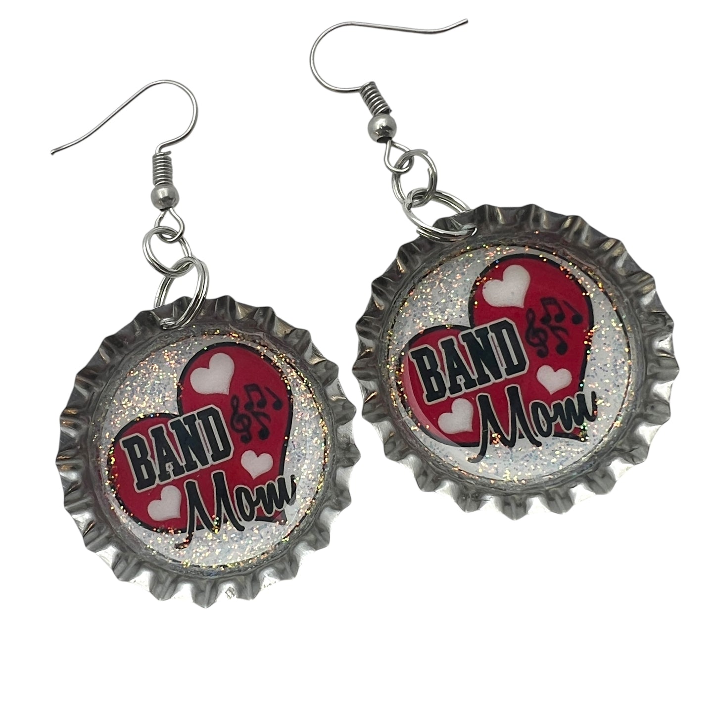 Red Band Mom Bottle Cap Earrings