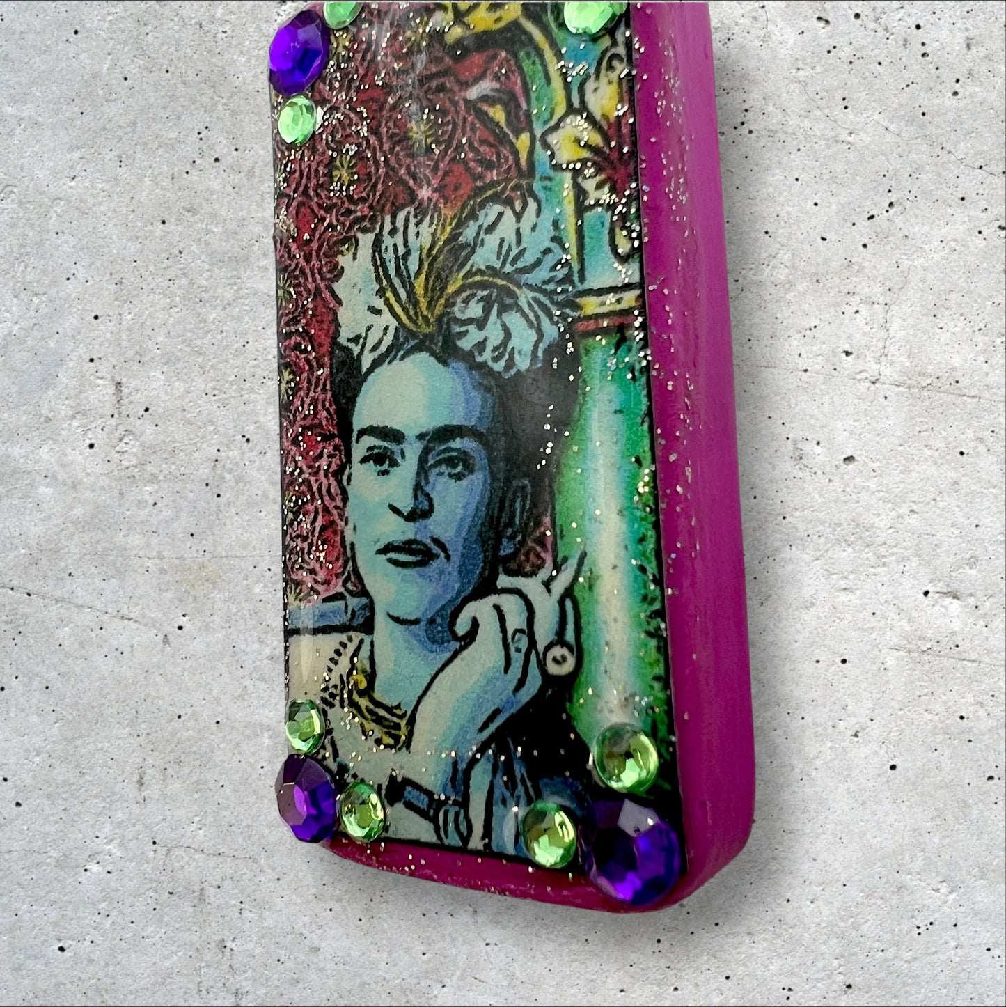 Frida Kahlo with Cigarette Upcycled Domino Pendant Necklace