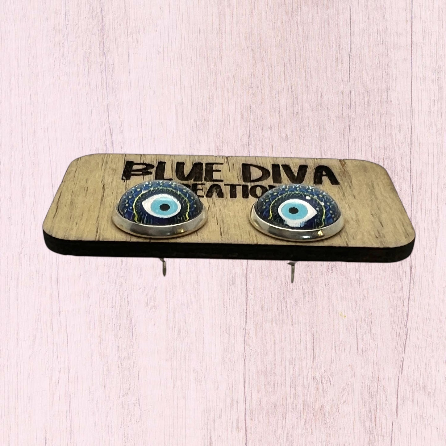 12mm Blue Evil Eye Stud Earrings