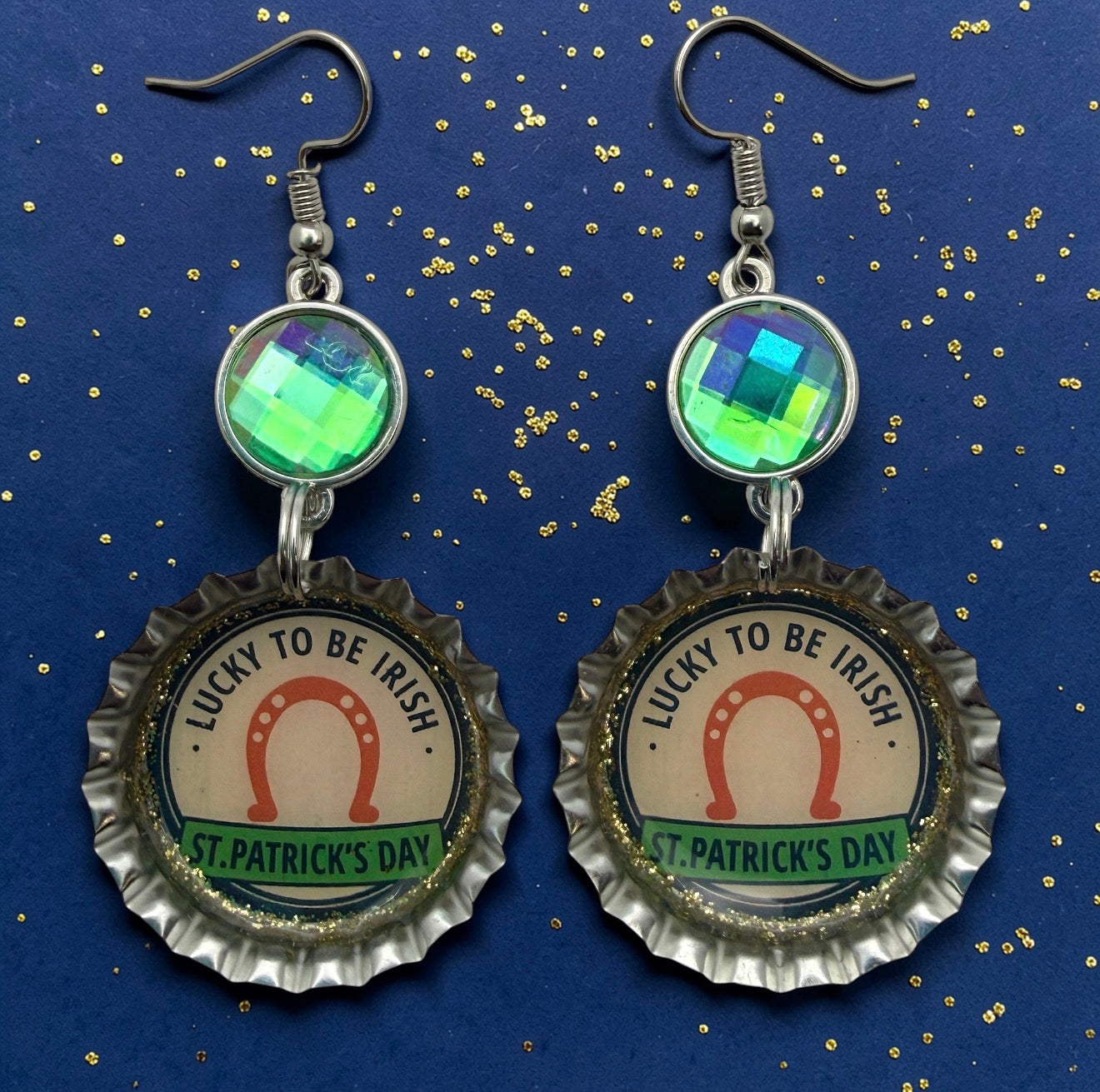Lucky To Be Irish St. Patrick’s Day Bottle Cap Earrings