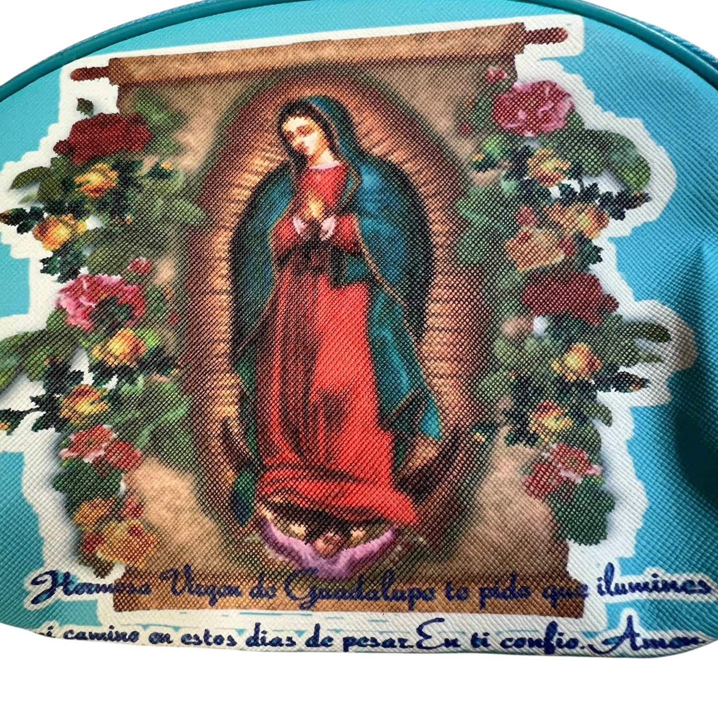 Virgen de Guadalupe Zipper Pouch Cosmetic & Travel Bag – Turquoise 8x6