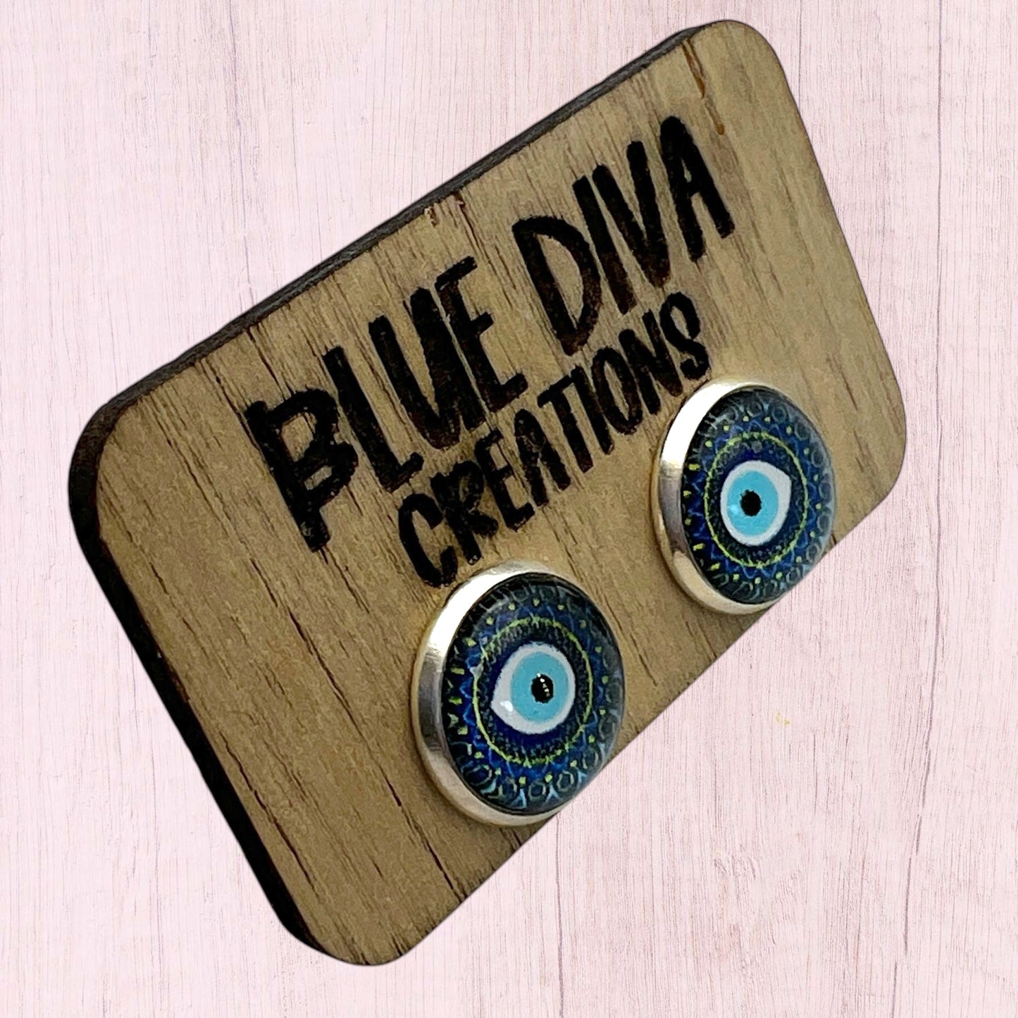 12mm Blue Evil Eye Stud Earrings