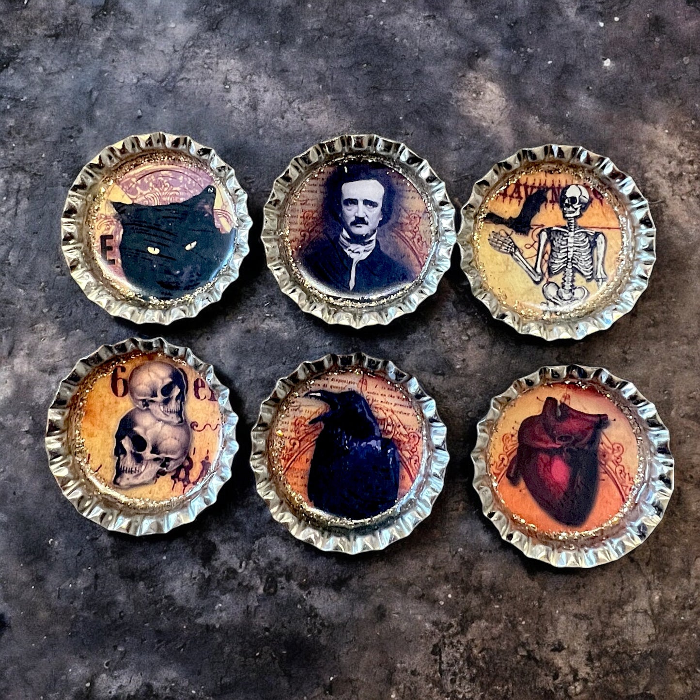 Edgar Allan Poe Themed Gothic Macabre Magnet Set