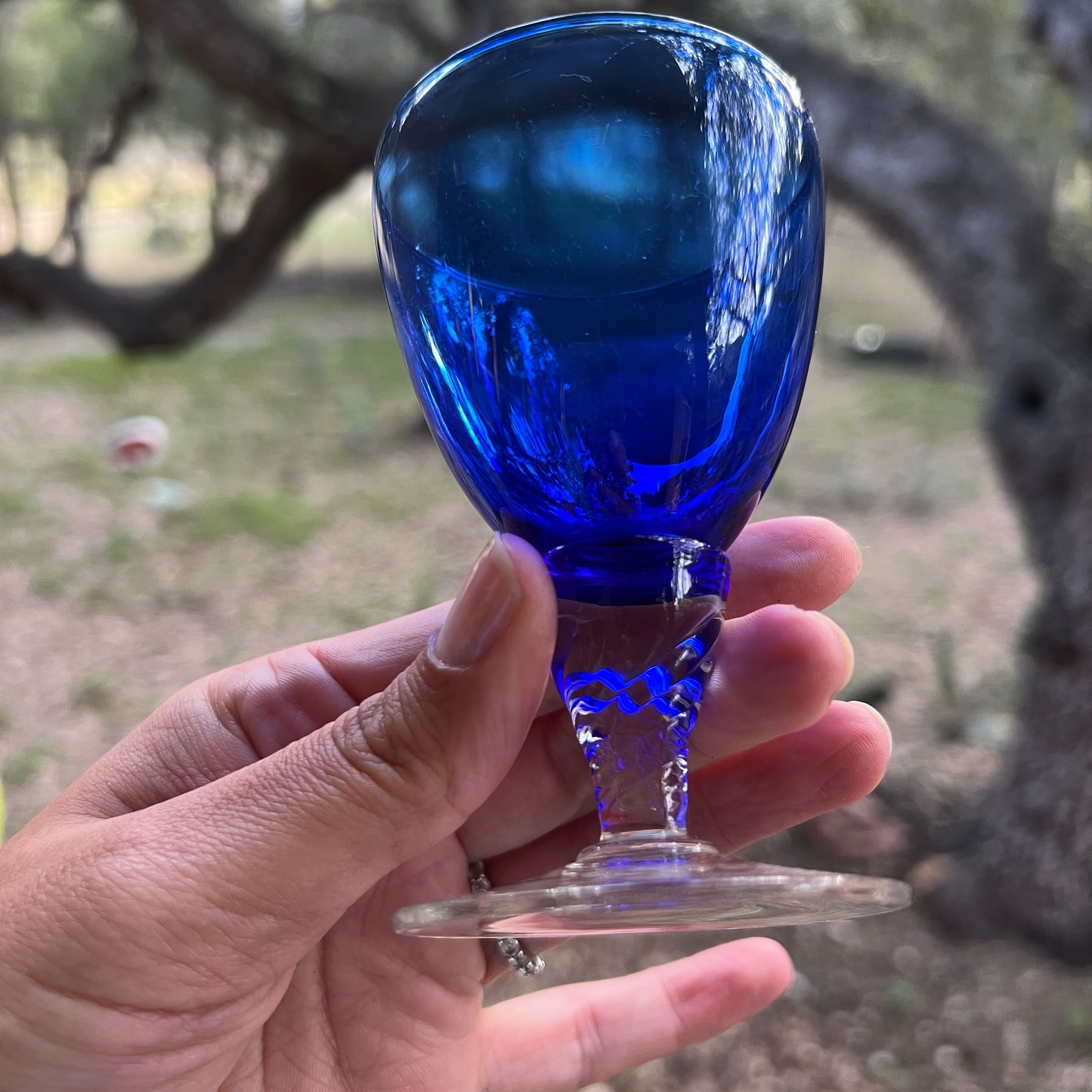 Vintage Cobalt Blue Apéritif Coupe Glasses Hand Blown Twisted Stem Liqueur Cups, Set of 4