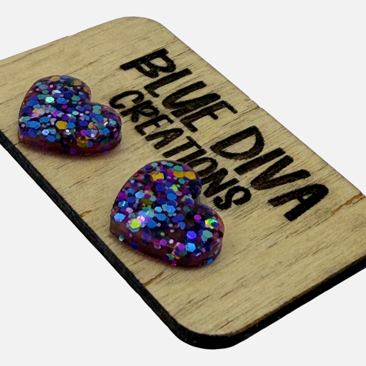 Rainbow Multicolor Glitter Heart Stud Earrings