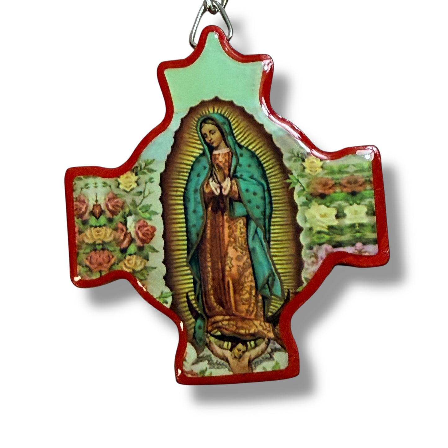 Virgen de Guadalupe Wooden Cross Keychain