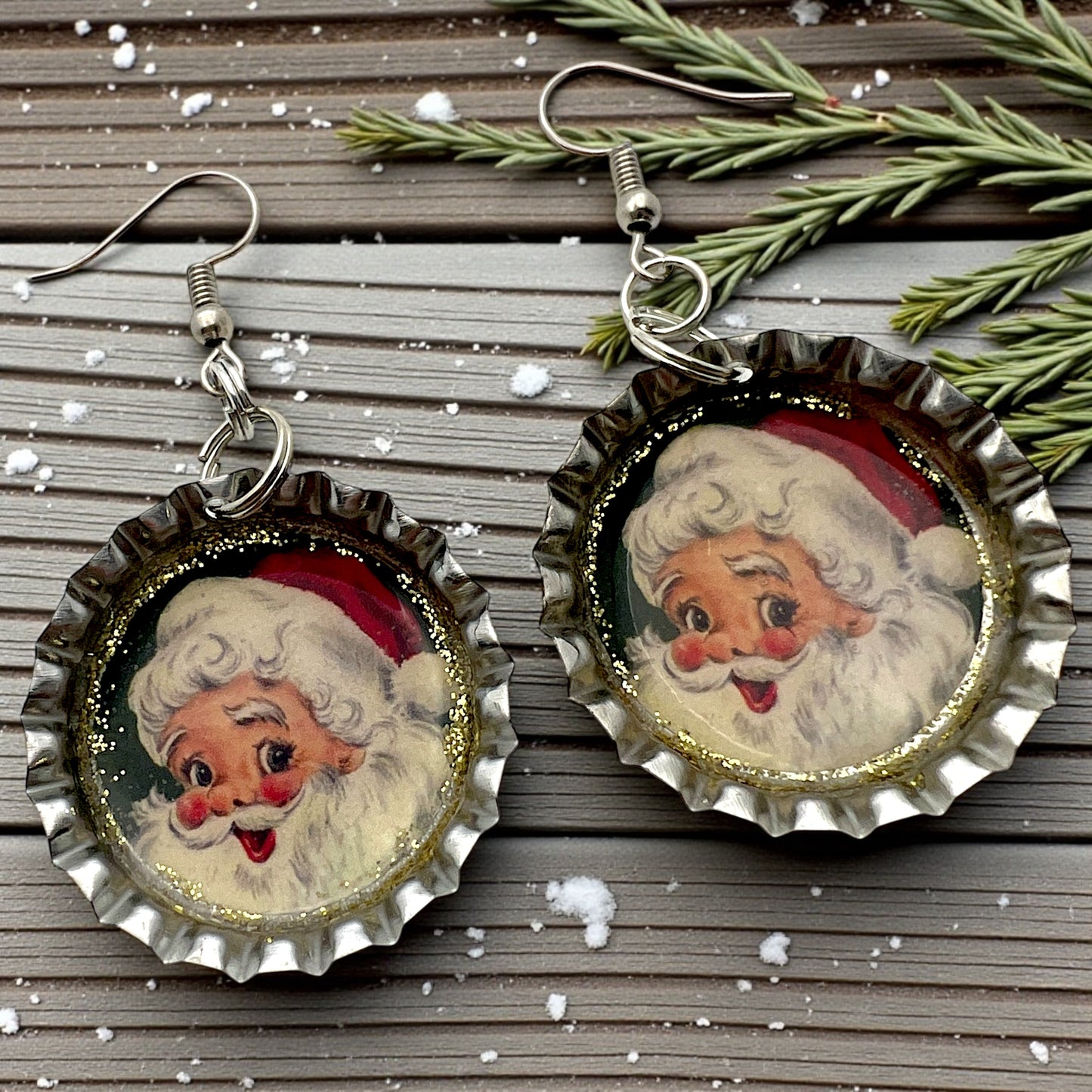 Vintage Santa Bottle Cap Earrings