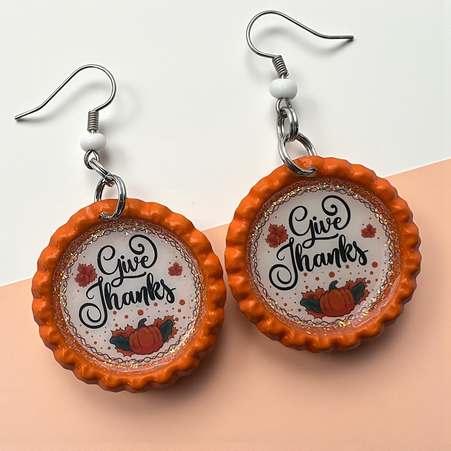 Give Thanks Pumpkin Bottle Cap Earrings
