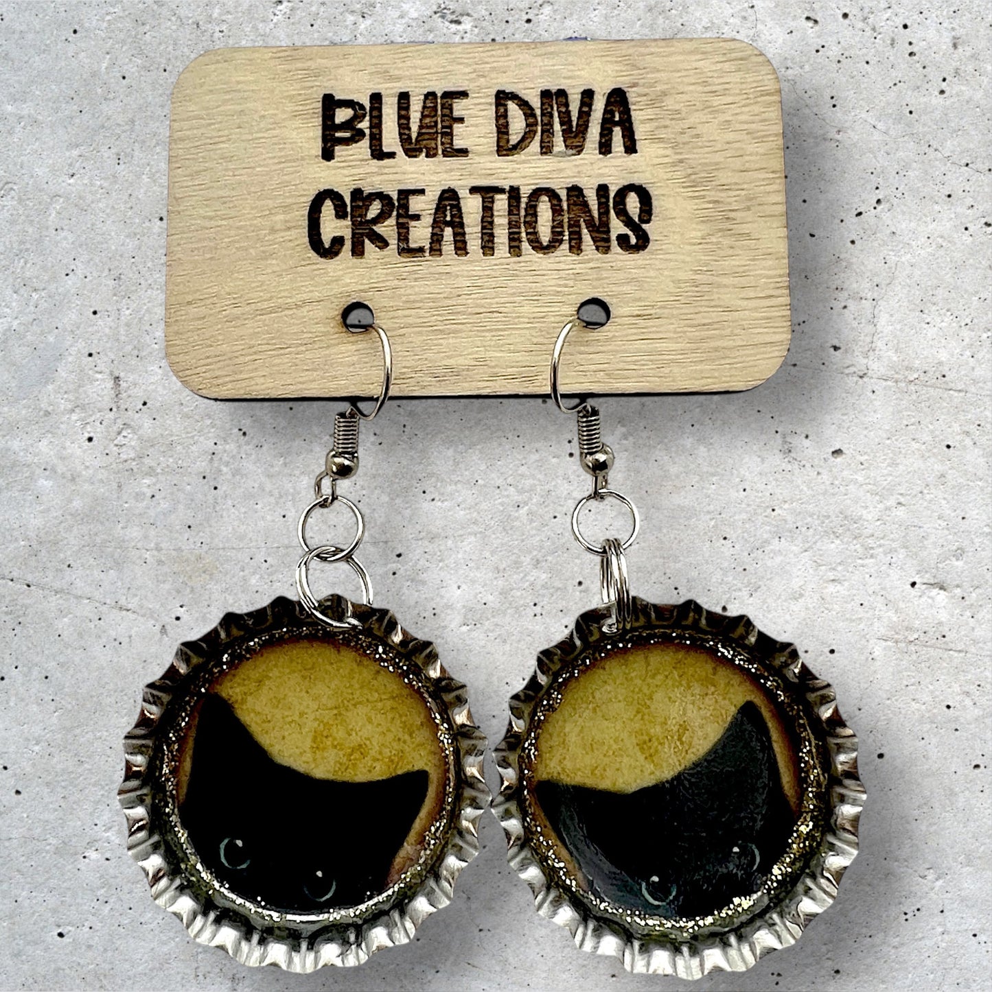 “Peeking Cat” Bottle Cap Earrings