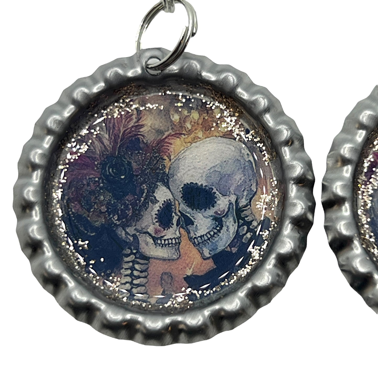 Romantic Skull Couple Bottle Cap Earrings