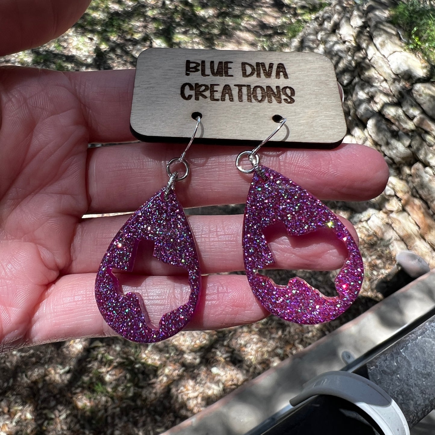Purple Glitter Texas Cutout Earrings