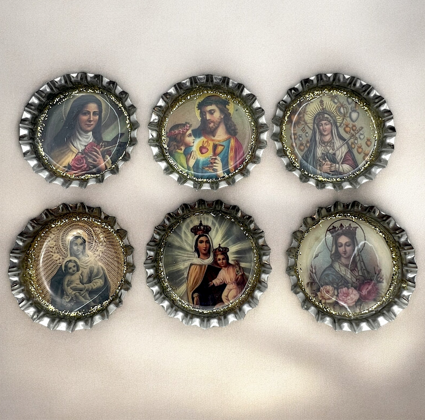 Catholic Bottle Cap Magnets – Sacred Heart, Virgin Mary & Saints
