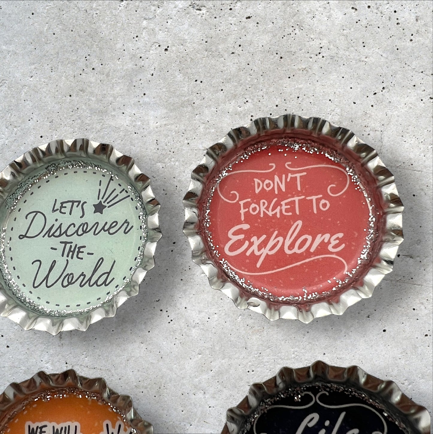 Travel Adventure Quotes Bottle Cap Magnet Set