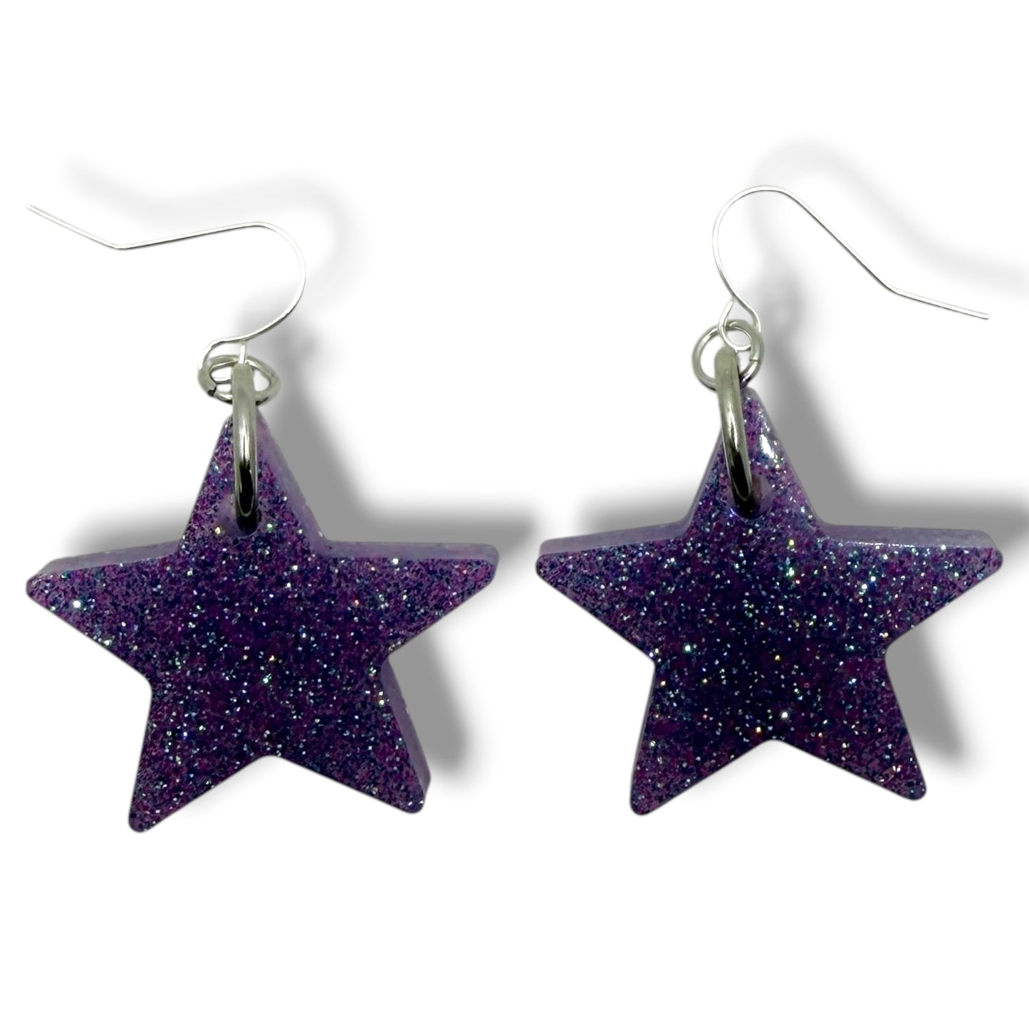 Purple Glitter Resin Star Earrings