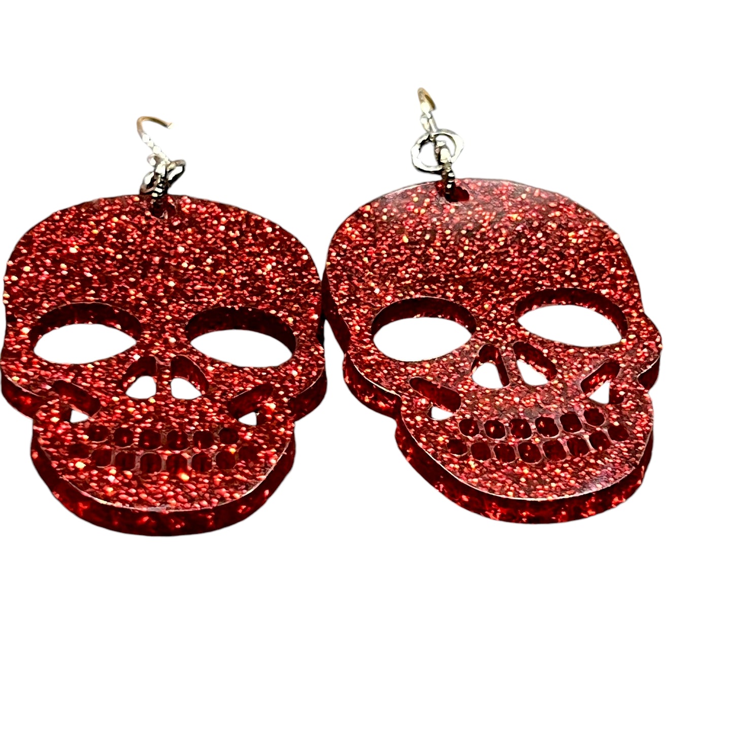 Large Red Glitter Resin Skull Earrings