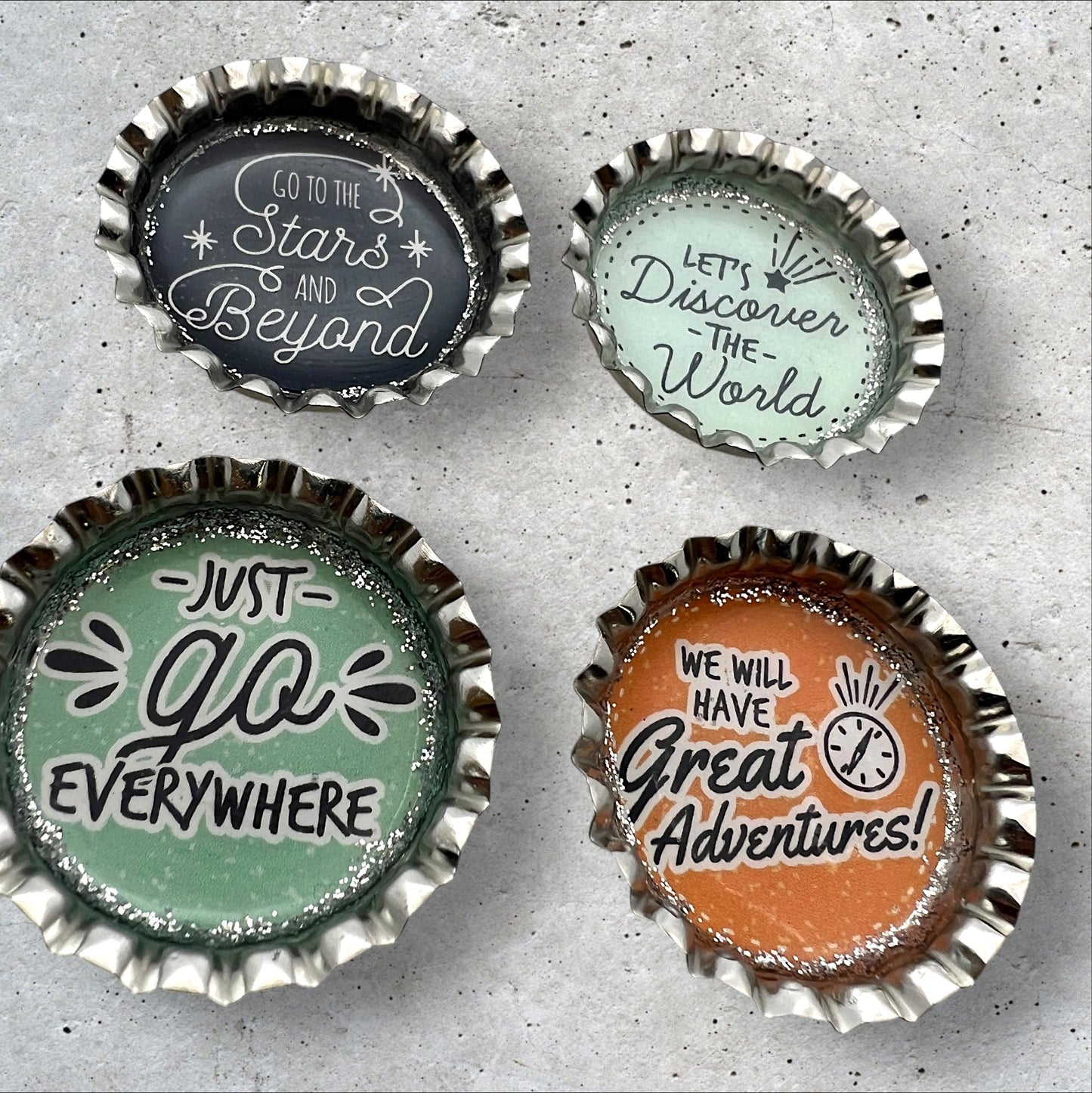 Travel Adventure Quotes Bottle Cap Magnet Set