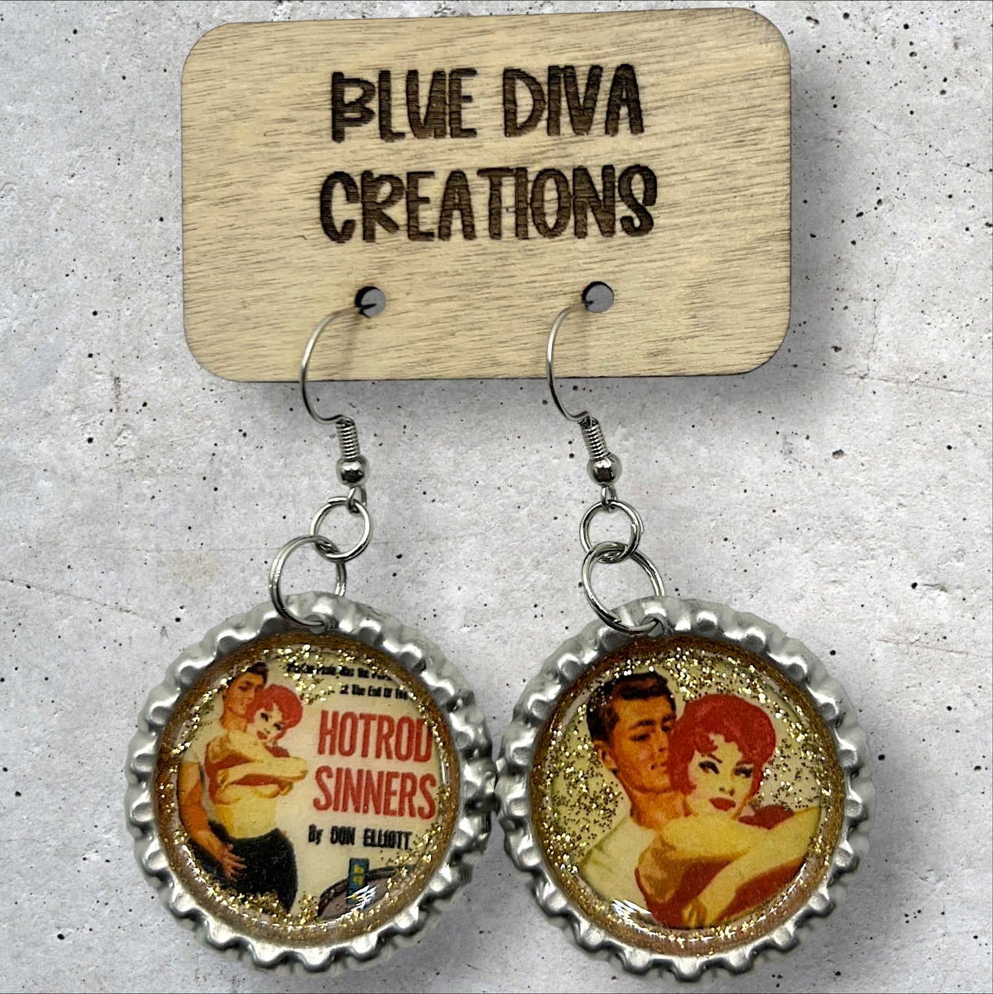 Pulp Fiction “Hotrod Sinners” Mismatched Bottle Cap Earrings