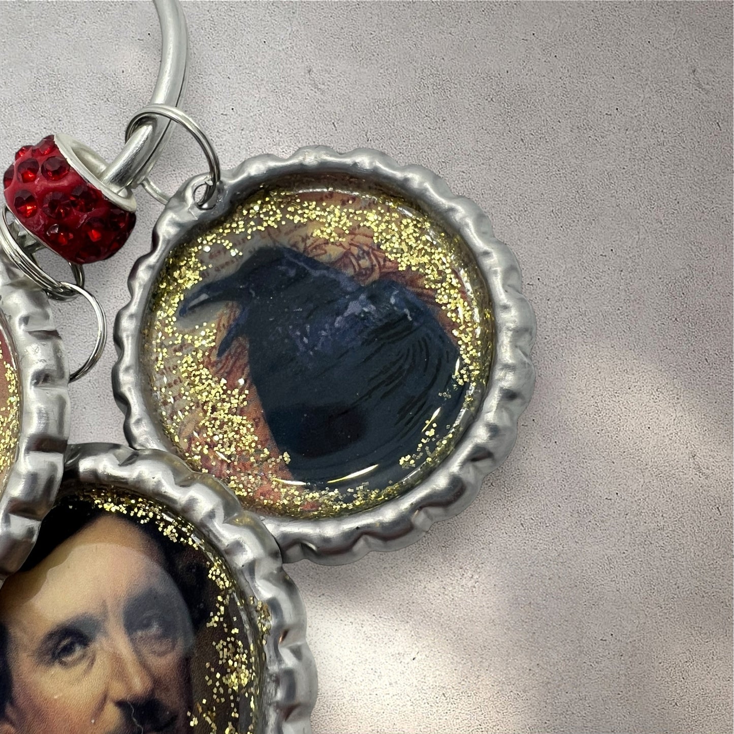 Edgar Allan Poe Keychain with Raven & Heart Charms