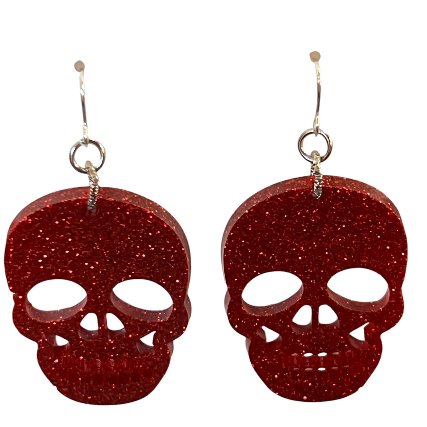 Large Red Glitter Resin Skull Earrings