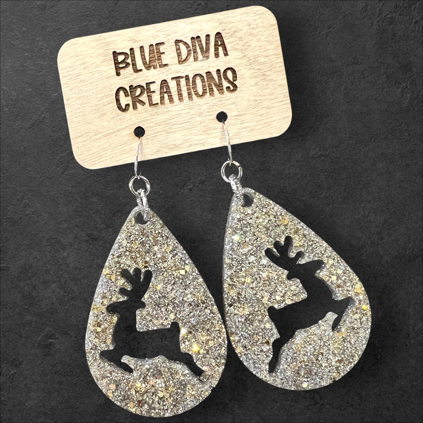 teardrop silver and gold reindeer earrings