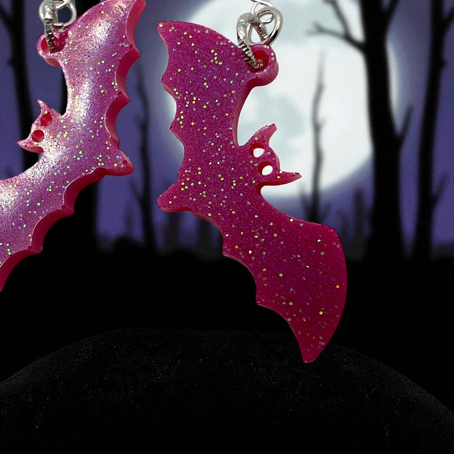 Violet Glitter Resin Bat Earrings