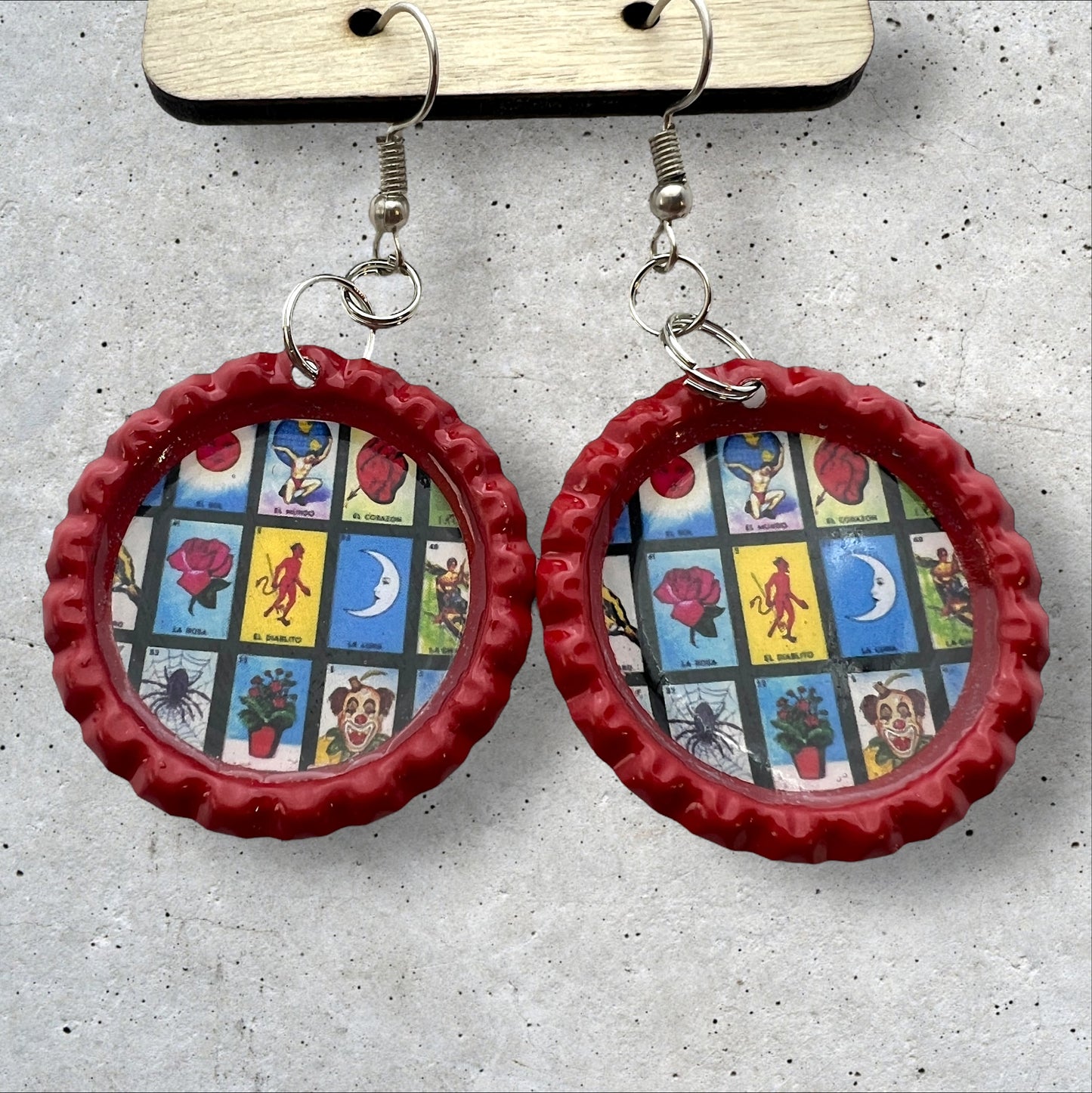 Mexican Loteria Bottle Cap Earrings