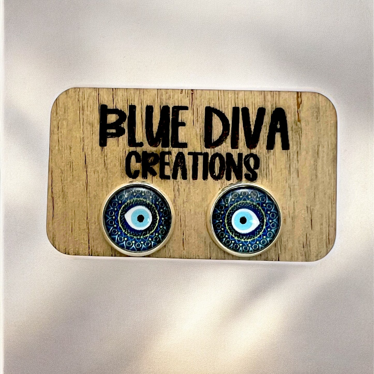 12mm Blue Evil Eye Stud Earrings