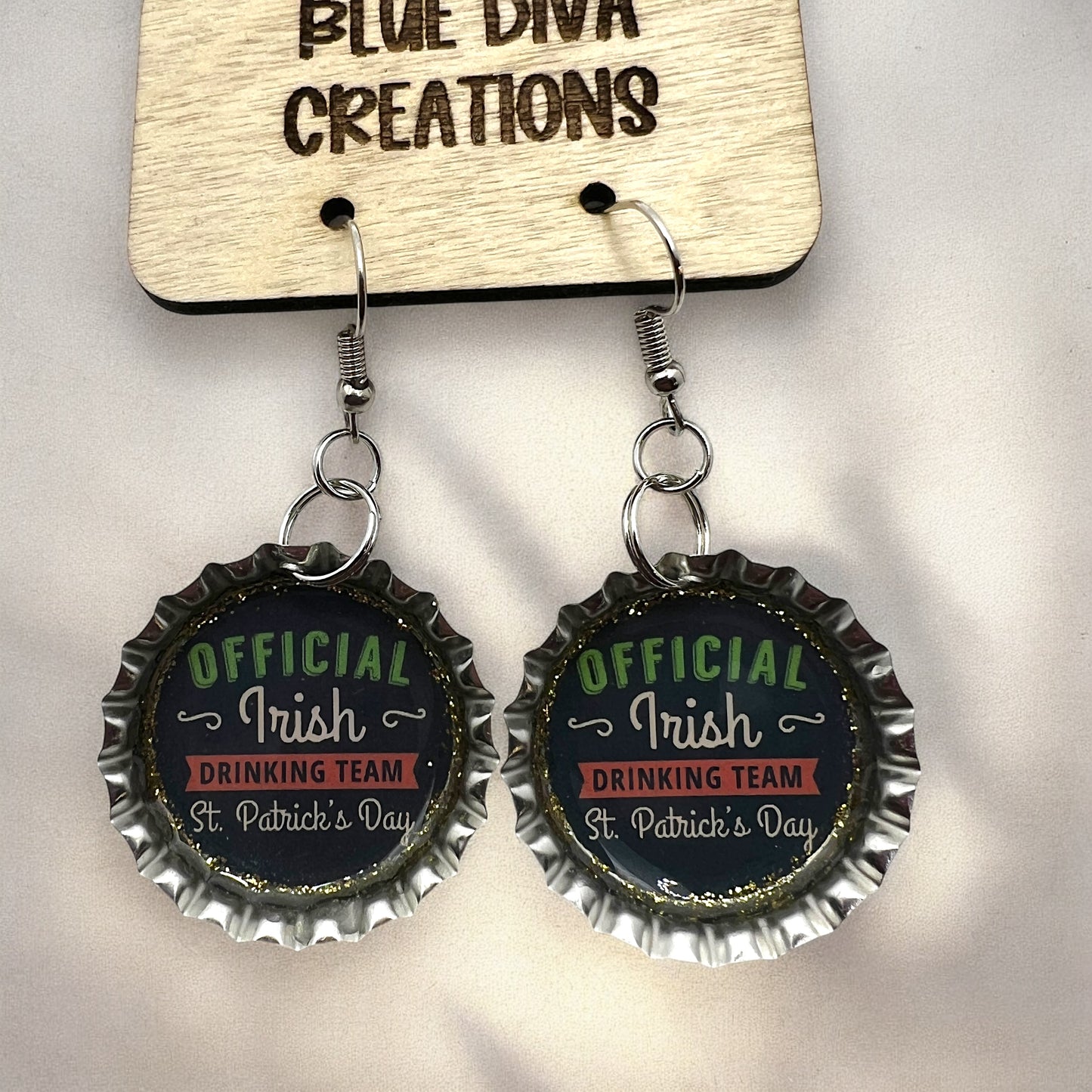 “Irish Drinking Team” Bottle Cap Earrings