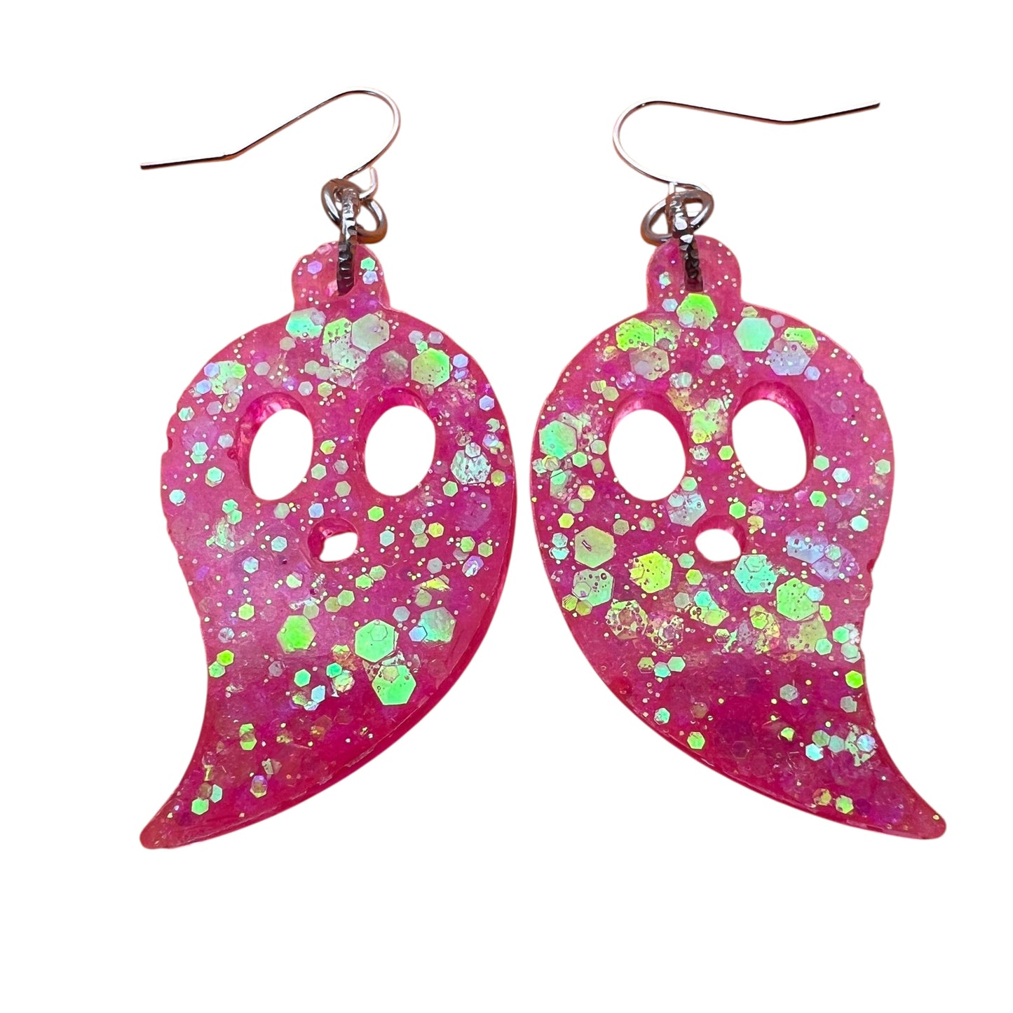 Hot Pink Glitter Ghost Earrings | Cute Kawaii Halloween Dangles