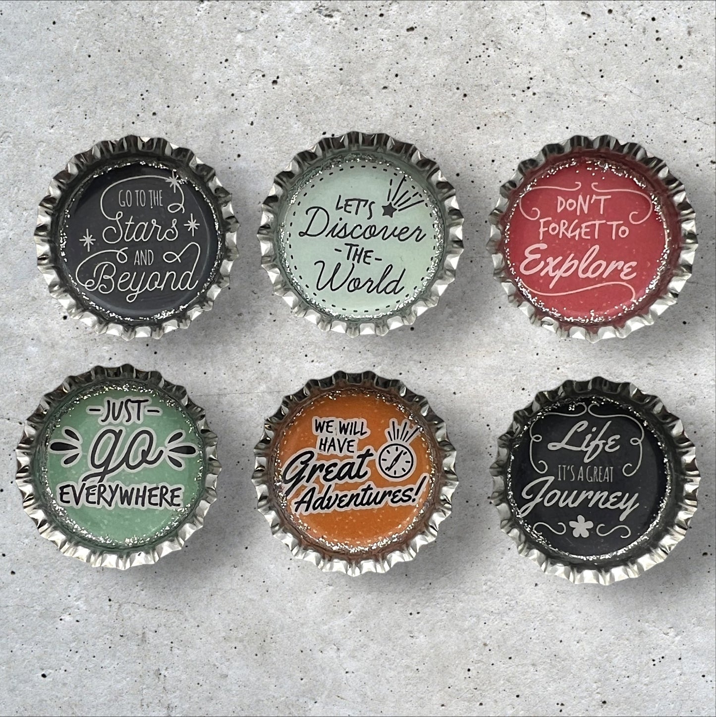 Travel Adventure Quotes Bottle Cap Magnet Set