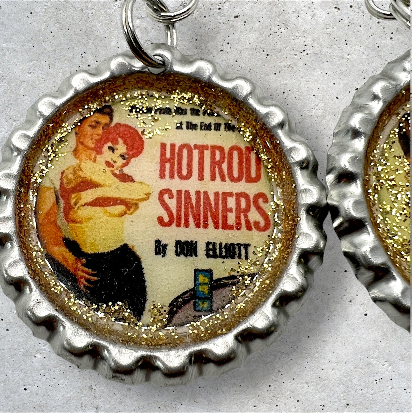 Pulp Fiction “Hotrod Sinners” Mismatched Bottle Cap Earrings