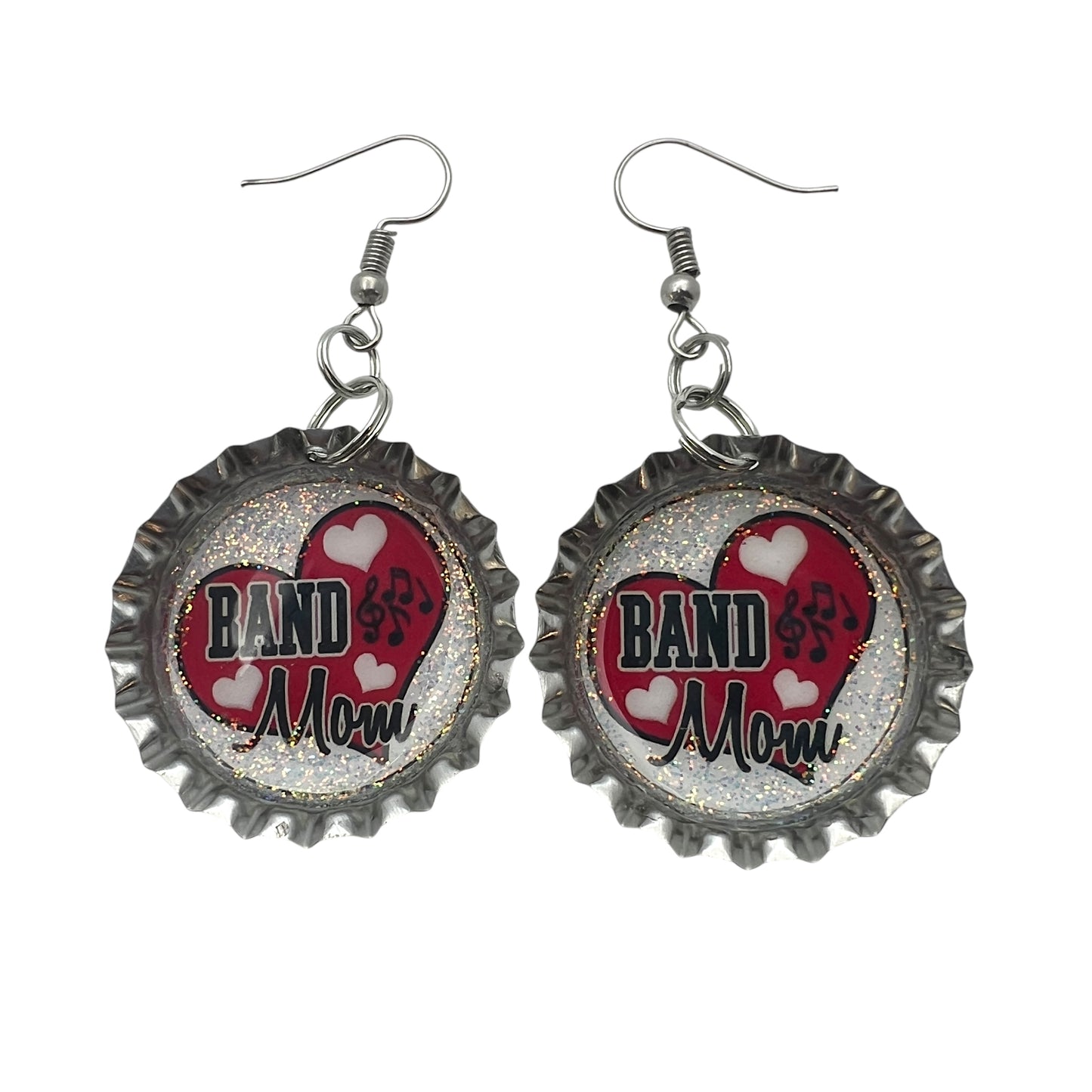 Red Band Mom Bottle Cap Earrings