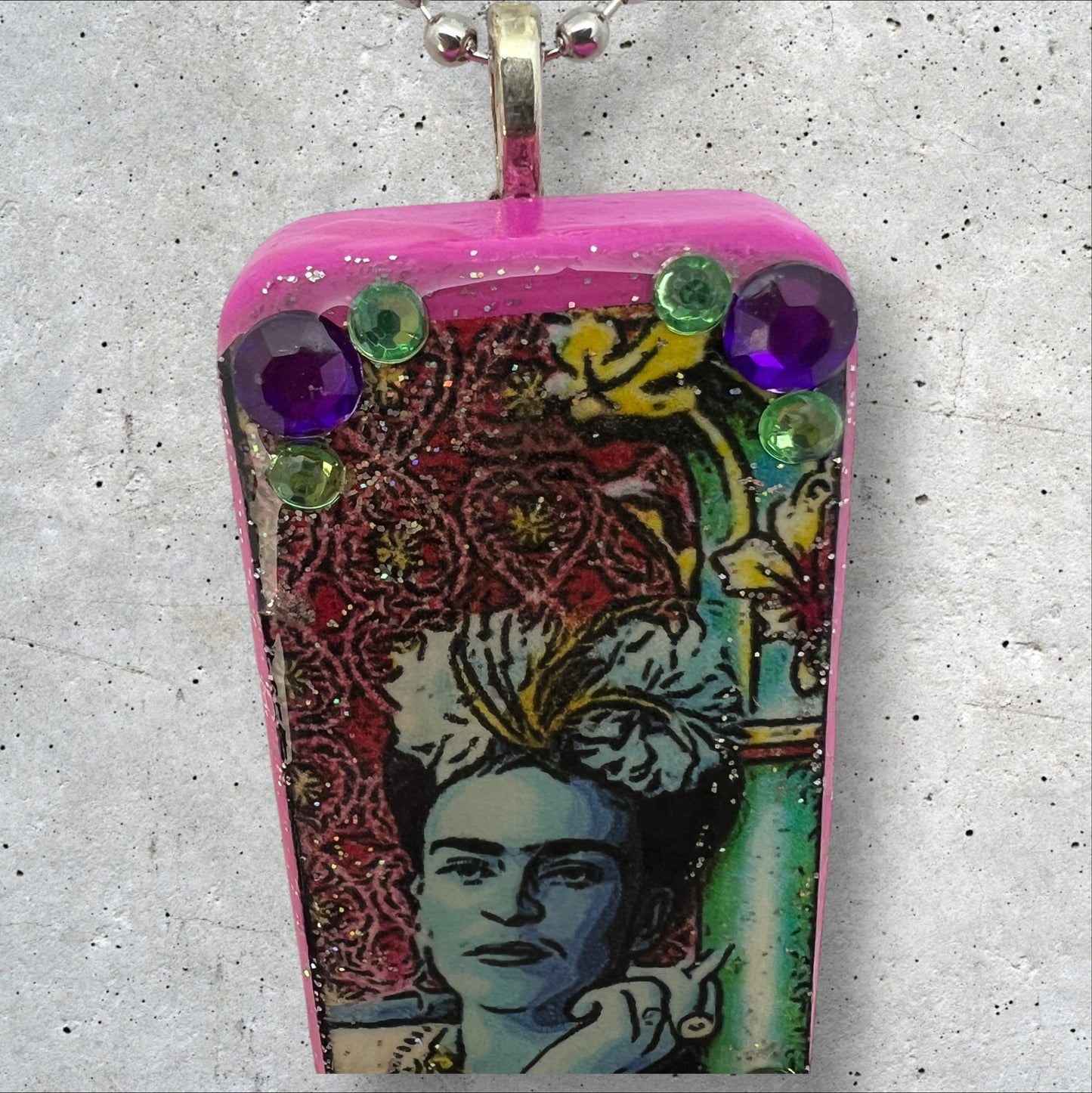 Frida Kahlo with Cigarette Upcycled Domino Pendant Necklace