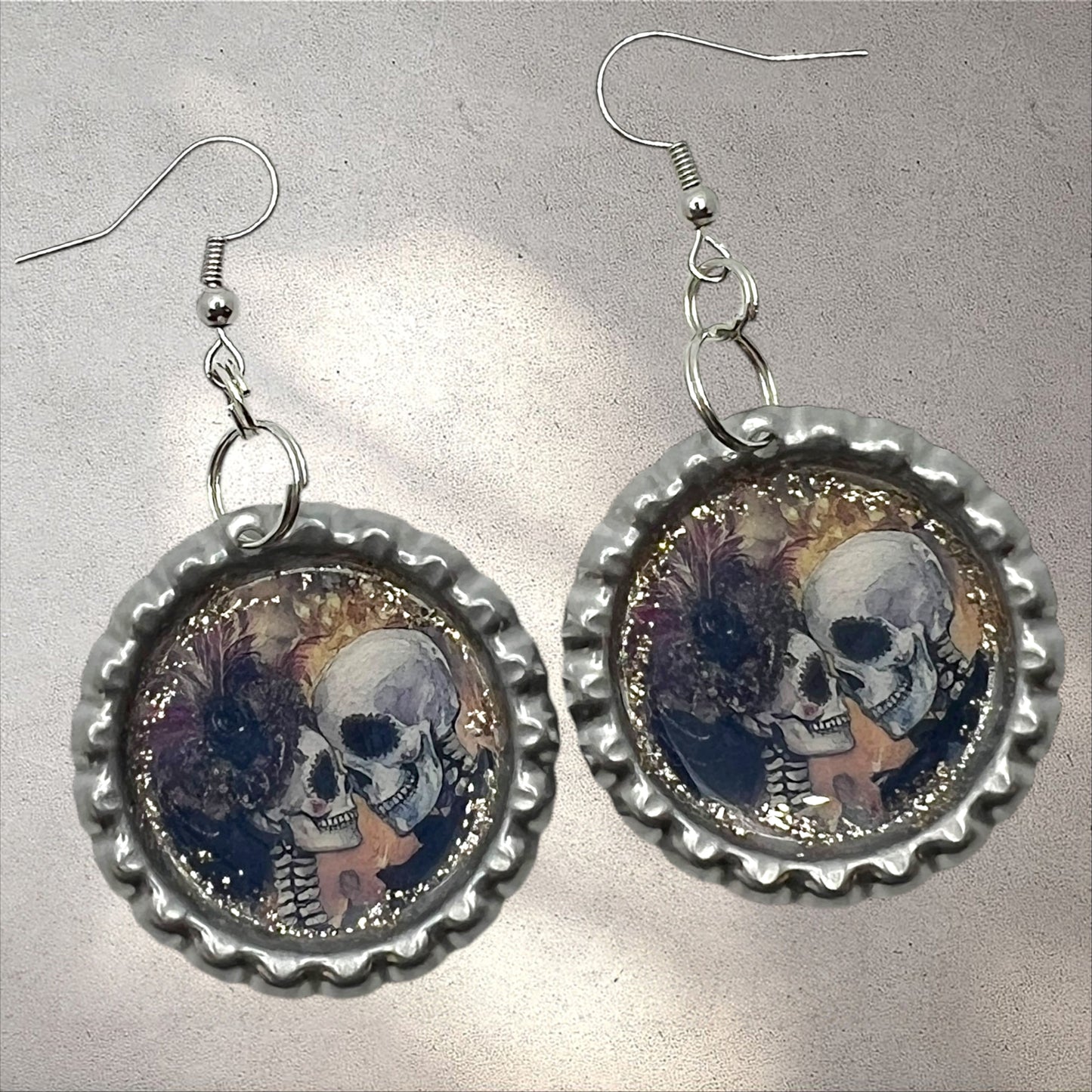 Romantic Skull Couple Bottle Cap Earrings