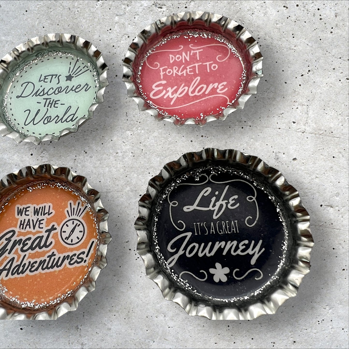 Travel Adventure Quotes Bottle Cap Magnet Set