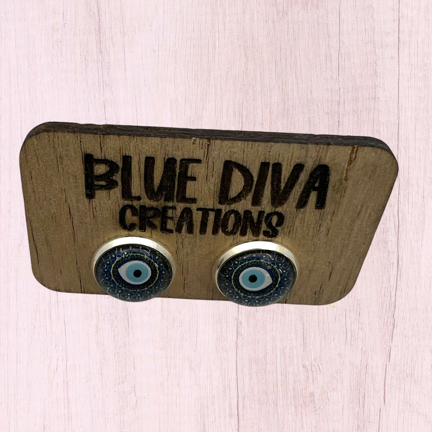 12mm Blue Evil Eye Stud Earrings