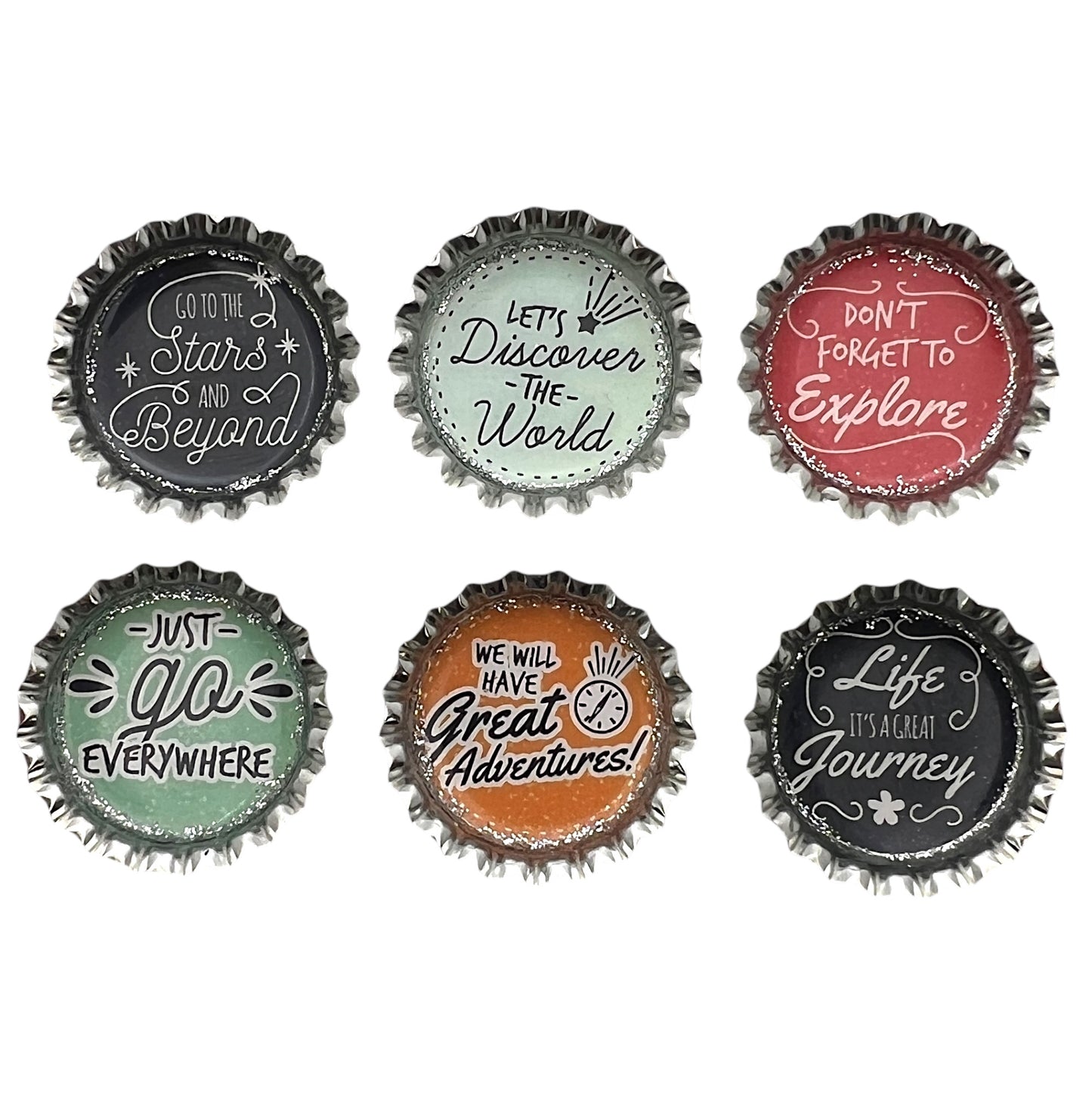 Travel Adventure Quotes Bottle Cap Magnet Set