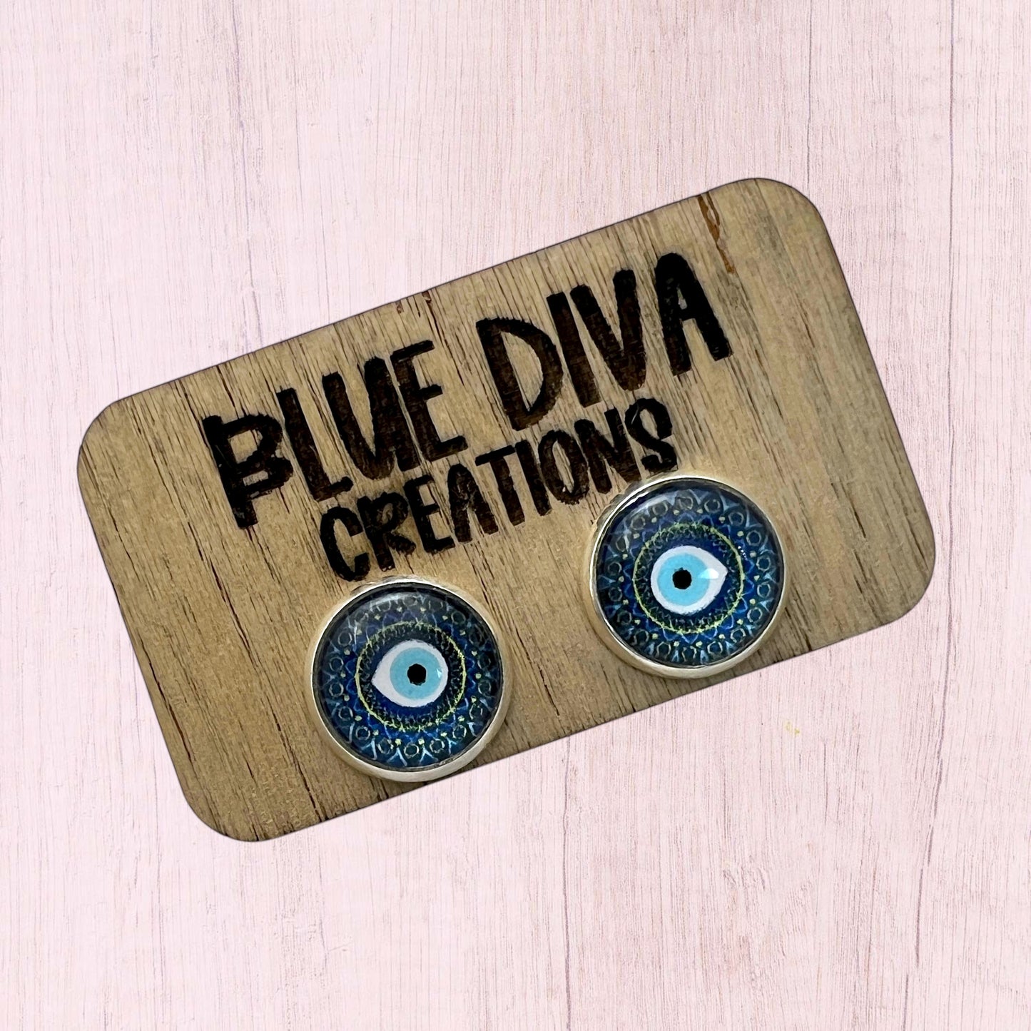 12mm Blue Evil Eye Stud Earrings
